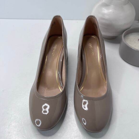 Vionic Carmel Patent Leather Slip On Chunky Heel Taupe Women's 9 M NWOB - Picture 5 of 11